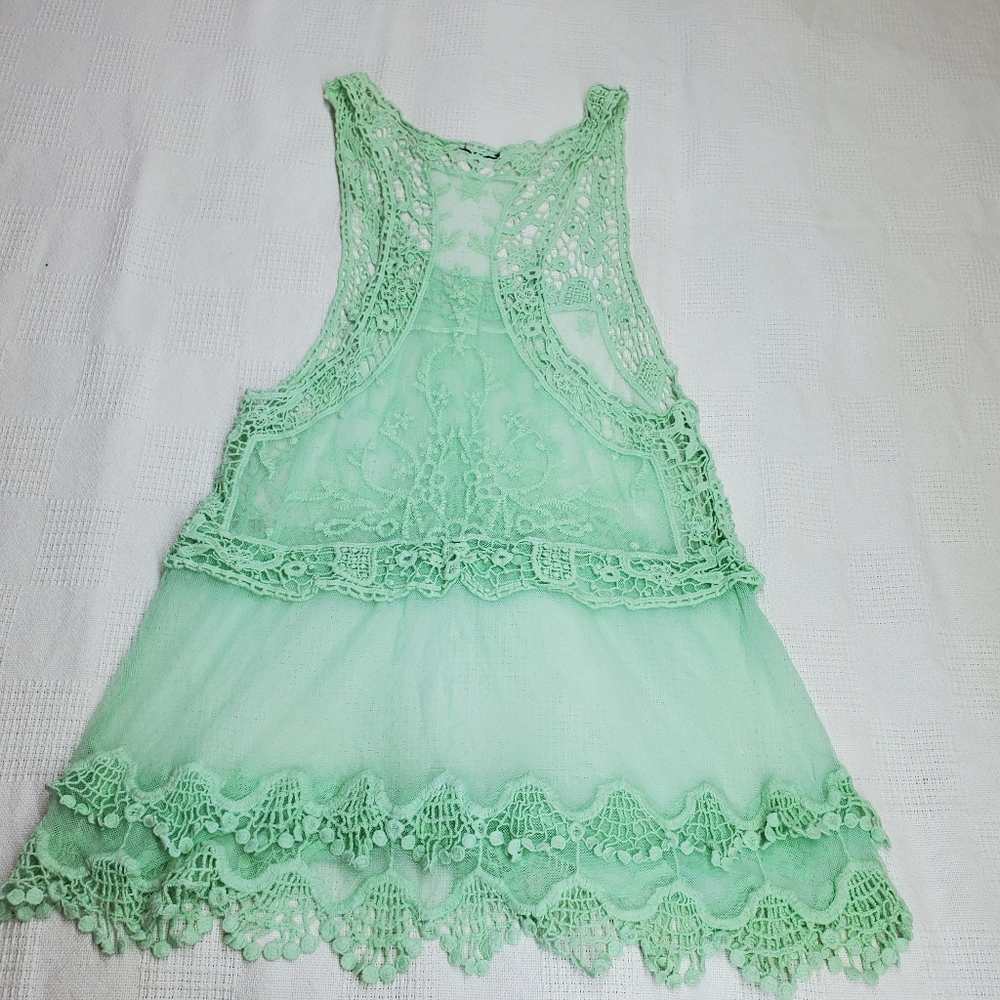 Seafoam Green Sheer Lace Tank Top - Picture 5 of 6